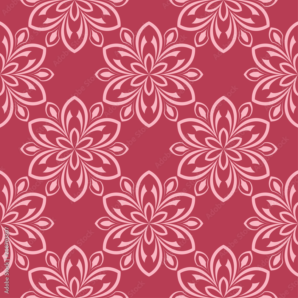 Floral seamless pattern on red background