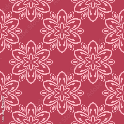 Floral seamless pattern on red background