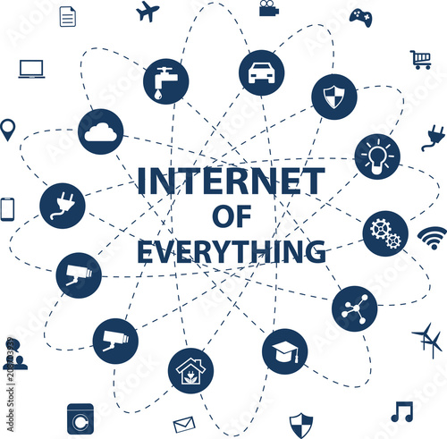 Internet of everything (IOT) concept with different icon and elements. Digital Network Connections