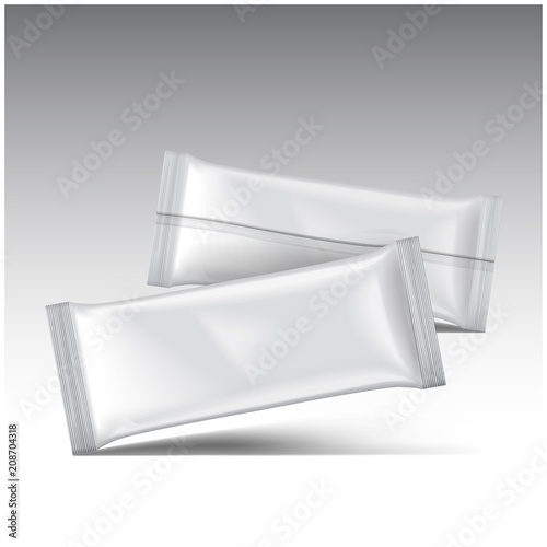 Ice Cream Package Mockup, Vector White Blank Plastic Pouch Snack Pack