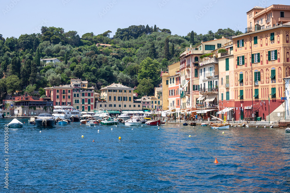 Portofino and boats in summer, Liguria, Italy