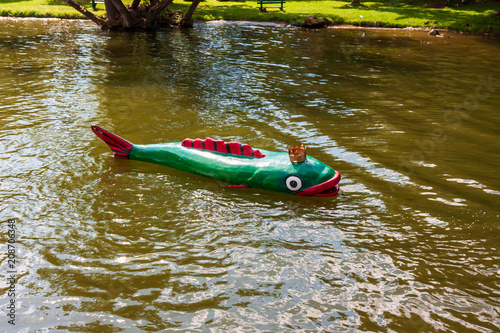 The King of the Whitefish - a model fish on a canal in Mikolajki