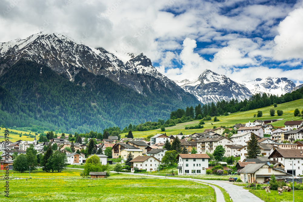 Mustair village in Switzerland Alps