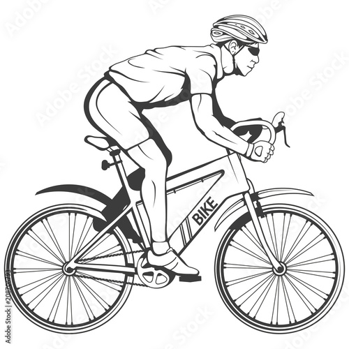 Cyclist on a bicycle. Sports bike. Bicycle helmet. Man riding a bike. Vector graphics to design.