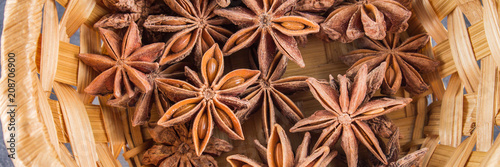 star anise and cinnamon on the gray background