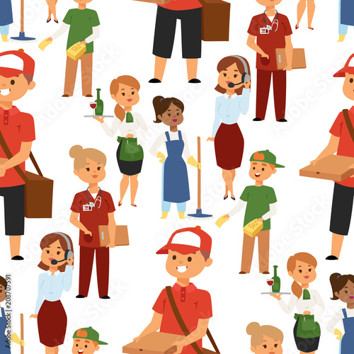 People part-time job professions vector set characters temporary job recruitment concept. Different workers or time unemployed. Young career start boys and girls part time workers opportunity looking