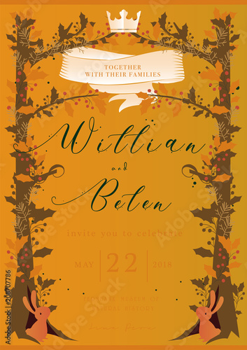 autumn cover book wedding invitation card