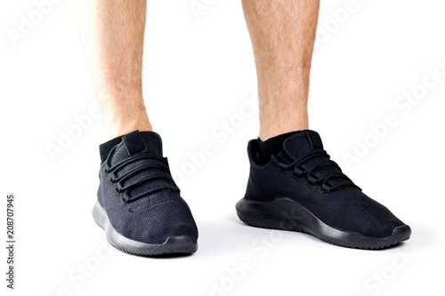 Men s black sports shoes. For sports. Isolated on white background
