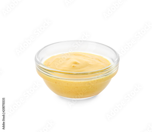 Curry sauce in glass bowl on white background