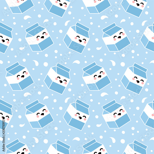Cute Cartoon Milk Box Seamless Pattern, Vector Illustration