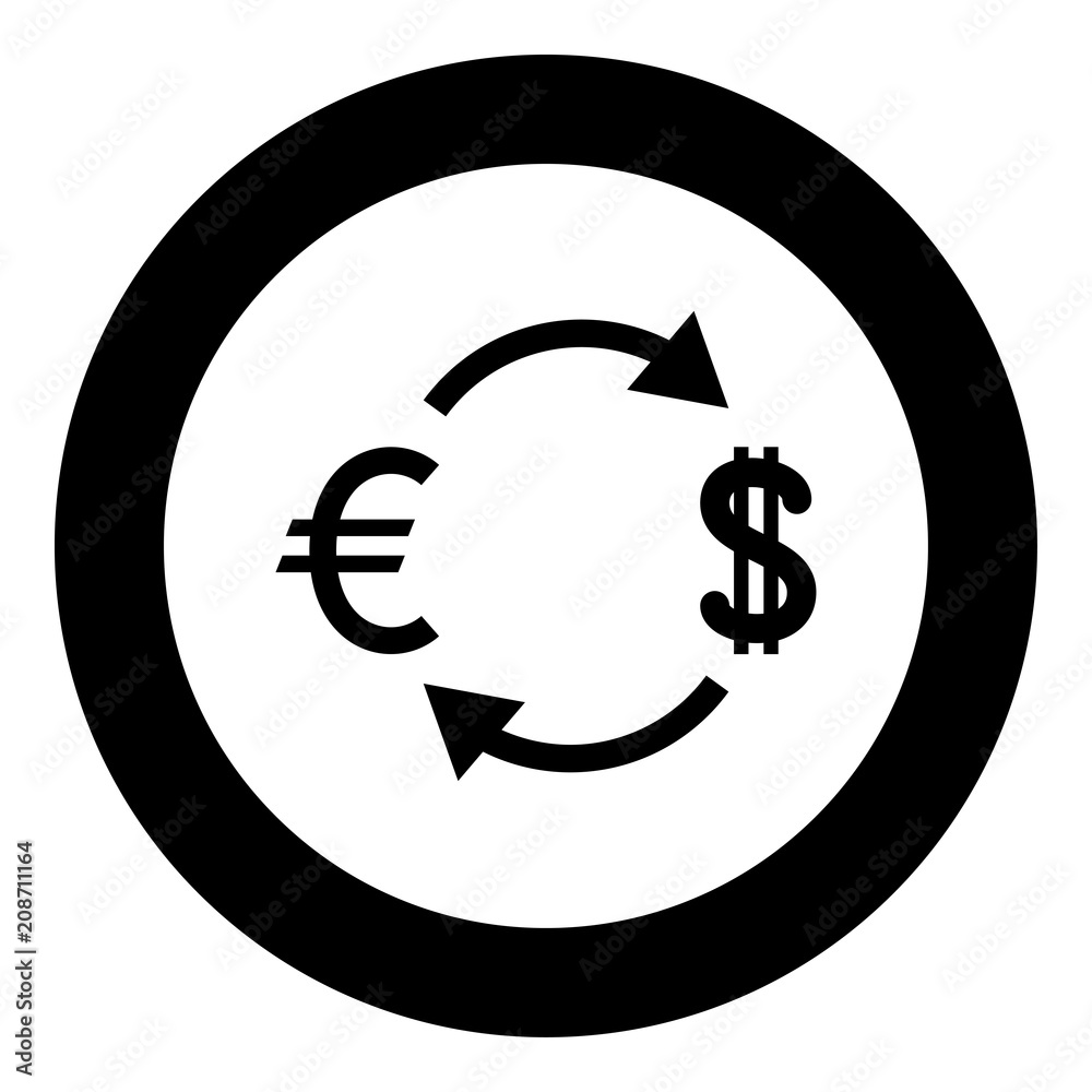 Currency exchange icon black color in circle round Currency exchange icon black color in circle round