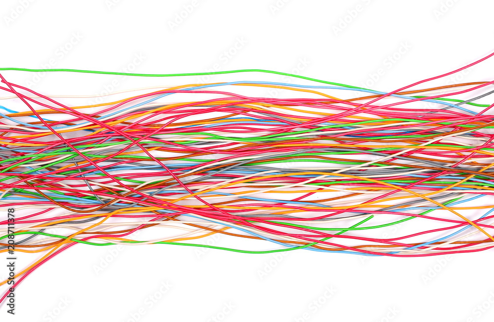 Telecommunication network cables isolated on white background, with clipping path, top view Telecommunication network cables isolated on white background, with clipping path, top view
