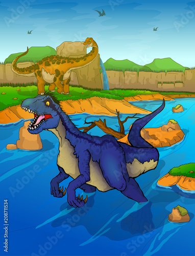 Raptor on the river background