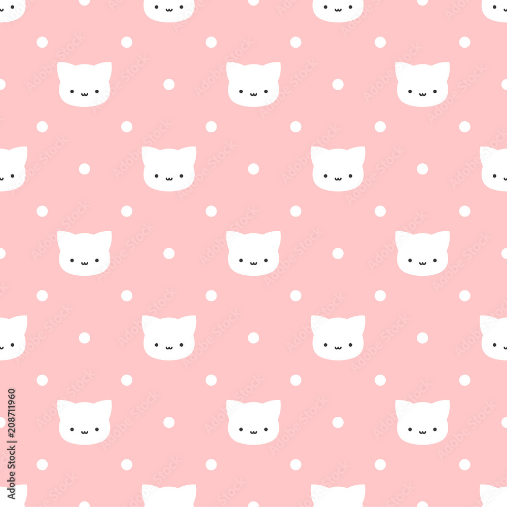 Cute Simple Cats with Kitty Paw Seamless Pattern, Isolated Cartoon Animals Background, Vector Illustration Cute Simple Cats with Kitty Paw Seamless Pattern, Isolated Cartoon Animals Background, Vector Illustration