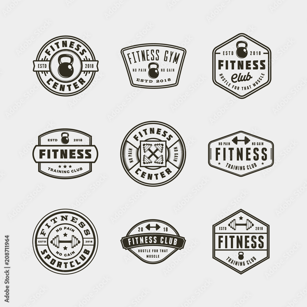 set of vintage fitness gym logos. vector illustration