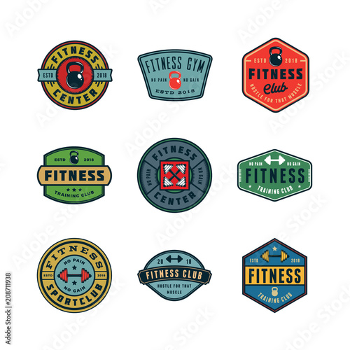 set of vintage fitness gym logos. vector illustration