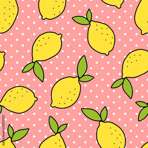 Lemon Seamless Pattern Background, Vector Illustration