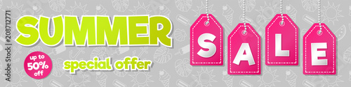 Summer Sale - template of a shiny header wit textured background. Vector.