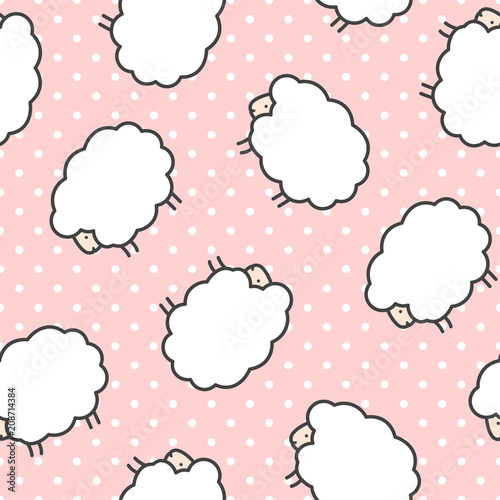 Cute Cartoon Sheep Seamless Pattern Background, Illustration Vector