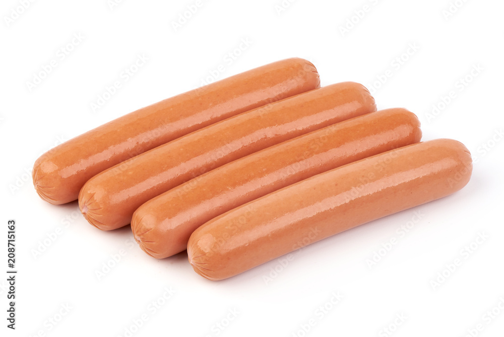 Fresh boiled Sausages, isolated on white background Fresh boiled Sausages, isolated on white background