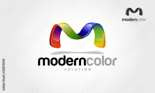 Modern Color Vector Solution Logo Template. Creative 3d abstract vector logo design with shiny effect. this object look like letter of M put on white background.