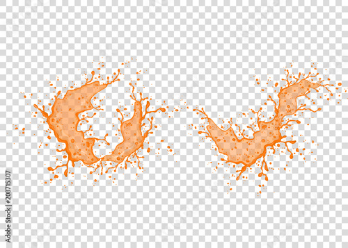 Orange   juice  splash  isolated on transparent background.
