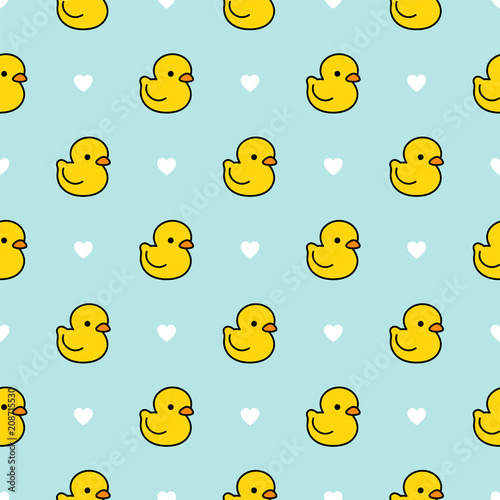 Cute duck seamless pattern, water background with dot, vector illustration