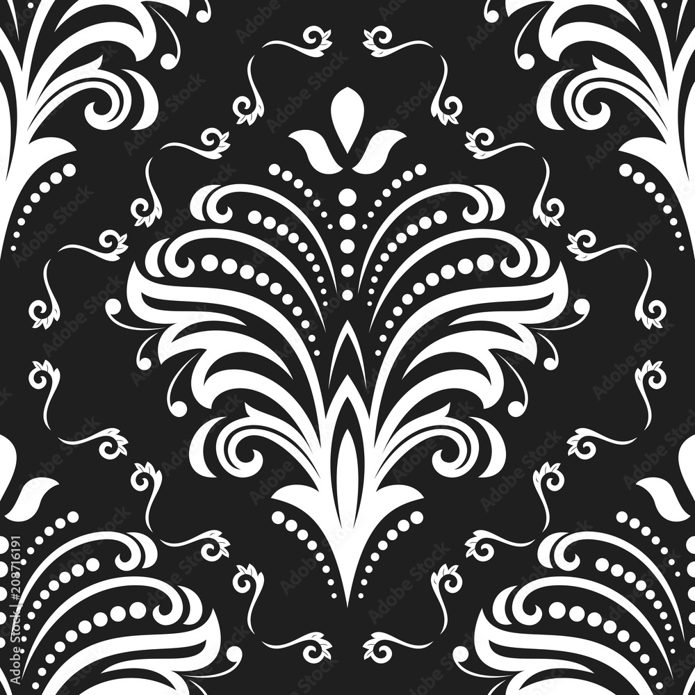 Floral black and white ornament. Seamless abstract classic background with flowers. Pattern with repeating elements Floral black and white ornament. Seamless abstract classic background with flowers. Pattern with repeating elements