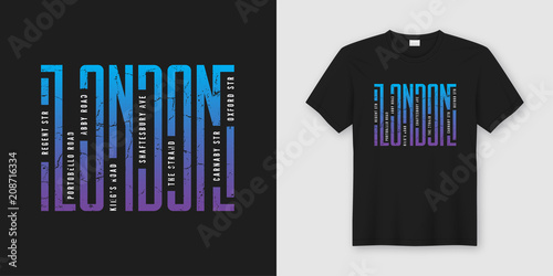London streets stylish t-shirt and apparel design, typography, p