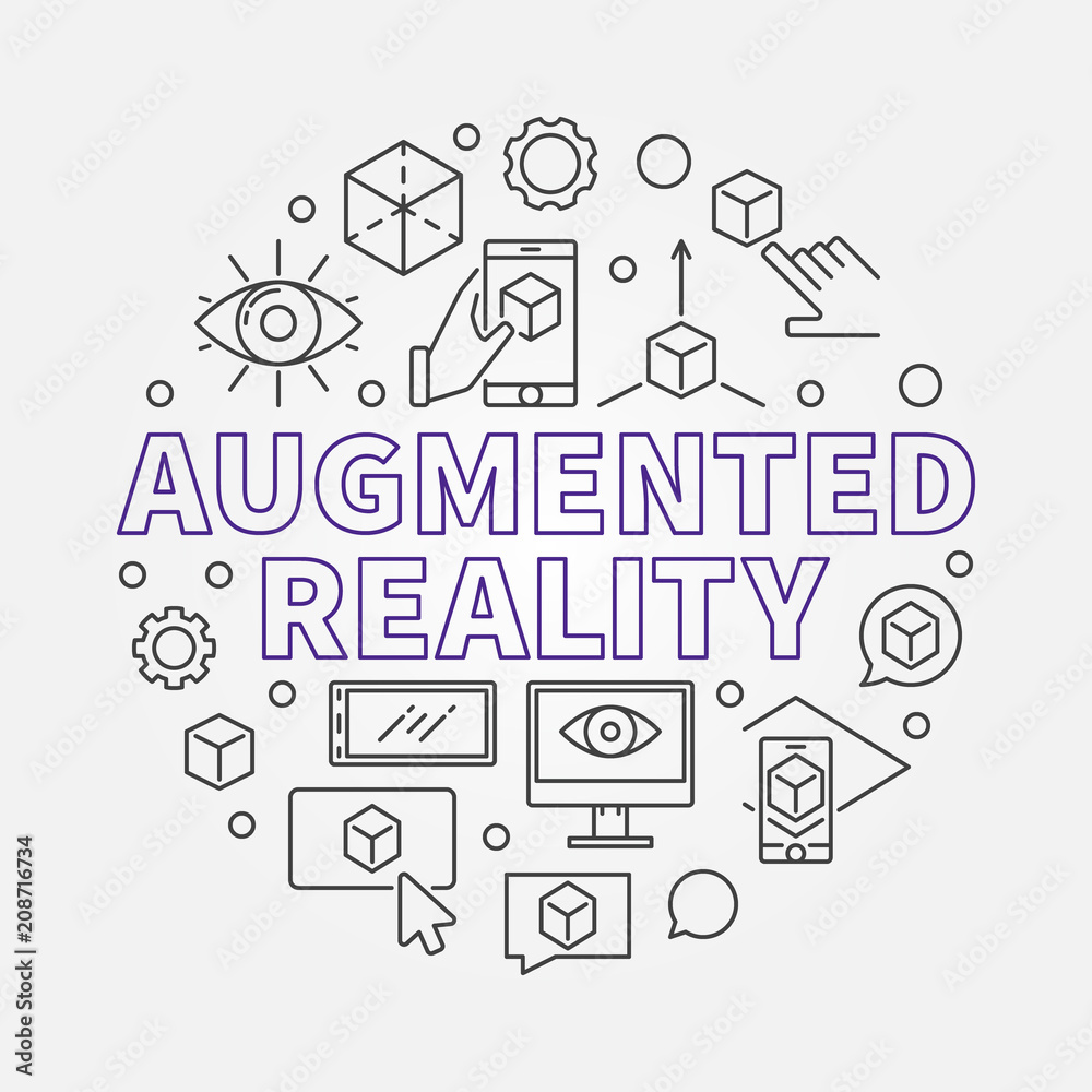 Augmented reality round vector outline illustration