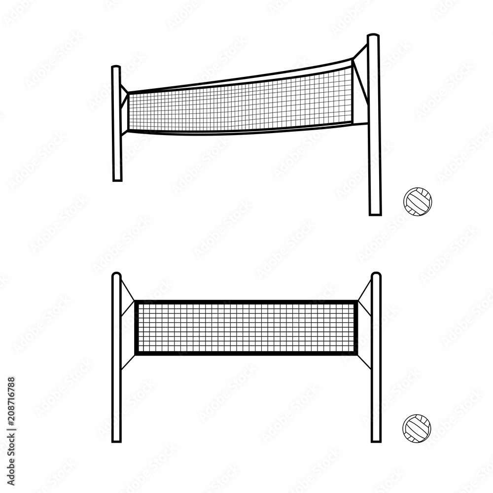 Volleyball nets and balls vector composition. Hand drawn sport