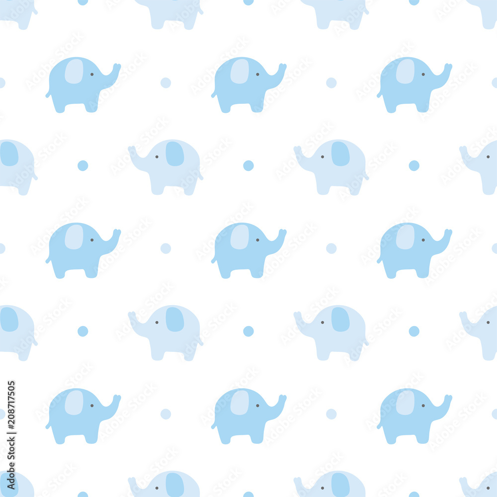 Naklejka premium Elephant cute seamless pattern, Cartoon elephant background, vector illustration