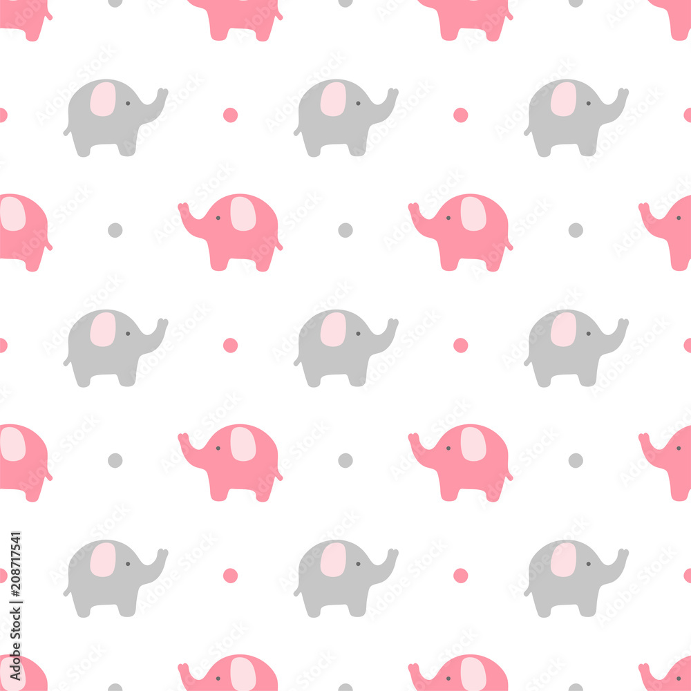 Elephant cute seamless pattern, Cartoon elephant background, vector illustration Elephant cute seamless pattern, Cartoon elephant background, vector illustration