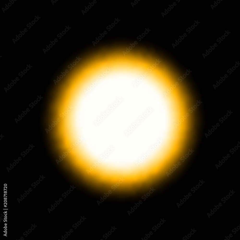 Yellow bright light sphere. Sun eclipse begin. Vector illustration on black  background. Stock Vector | Adobe Stock