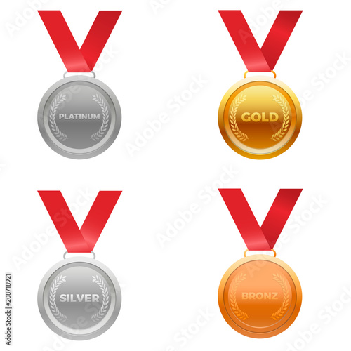 Medal award vector in four colors, platinum, gold , silver , and bronze