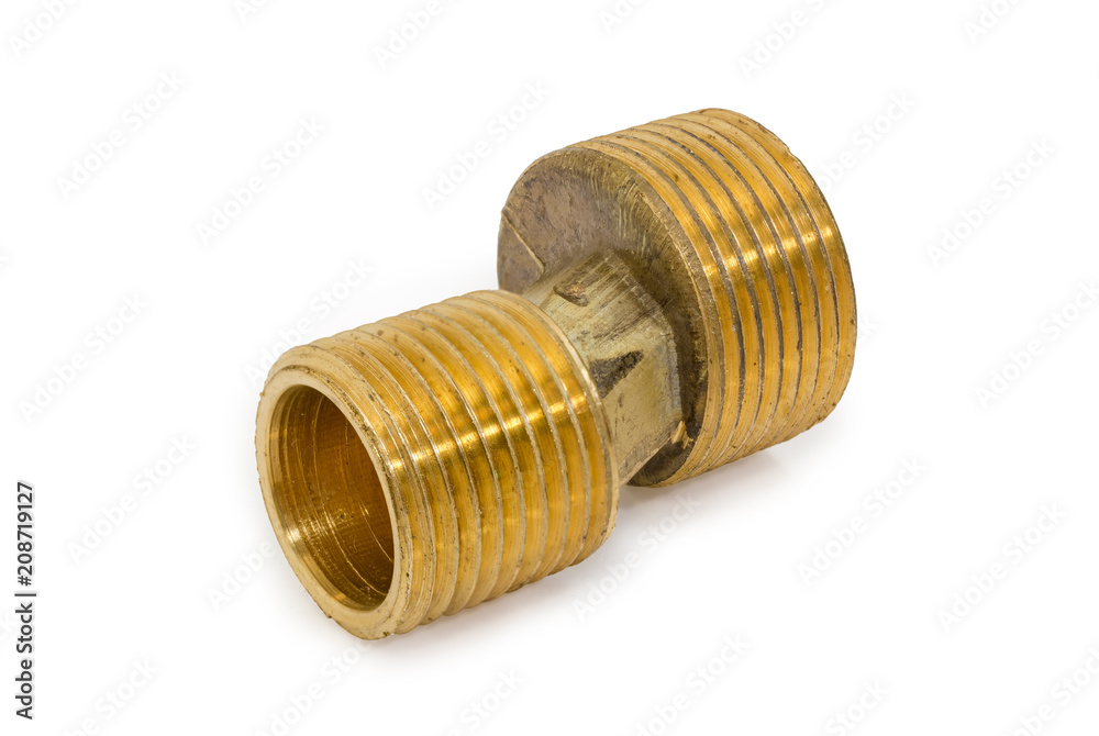 Brass eccentric connector of the wall mixer tap closeup Brass eccentric connector of the wall mixer tap closeup