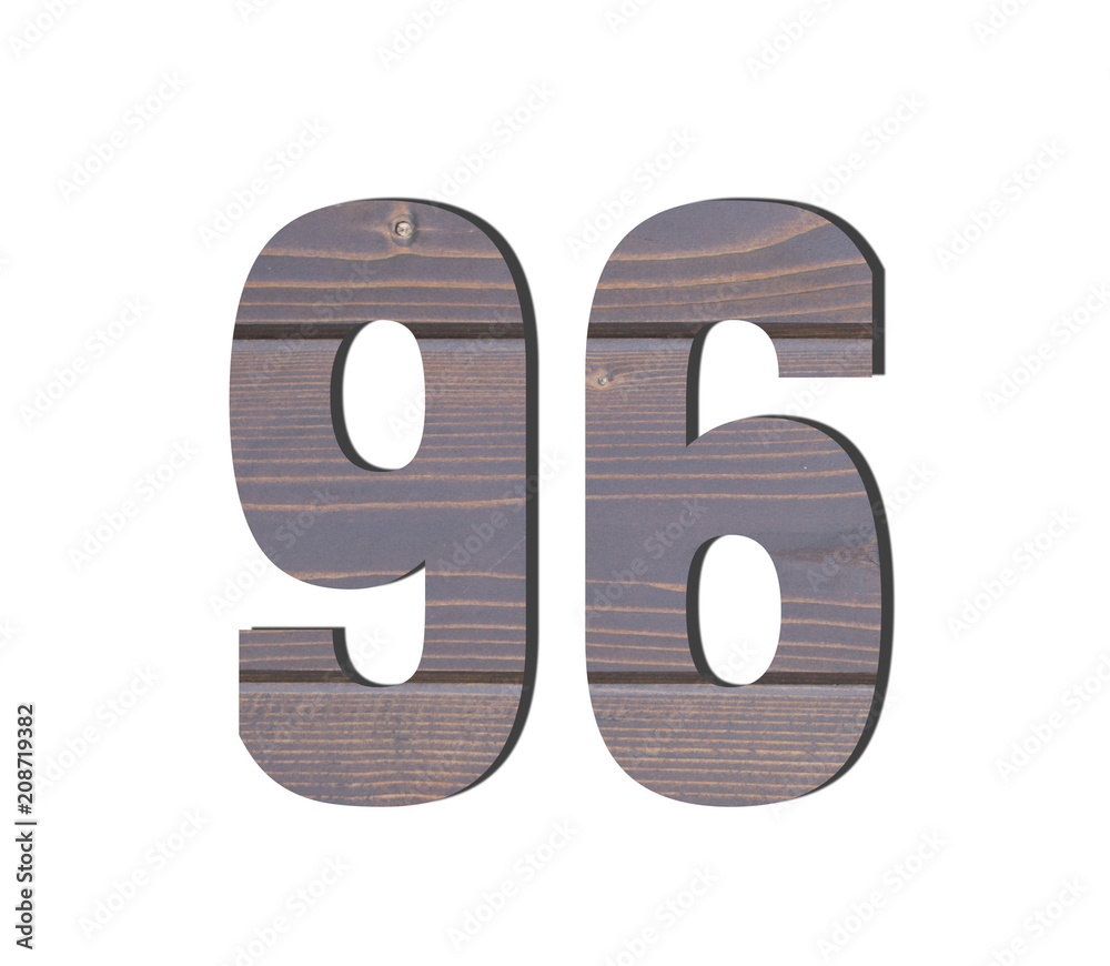 96 3d Number. Decorative brown wooden planks texture 96 3d Number. Decorative brown wooden planks texture