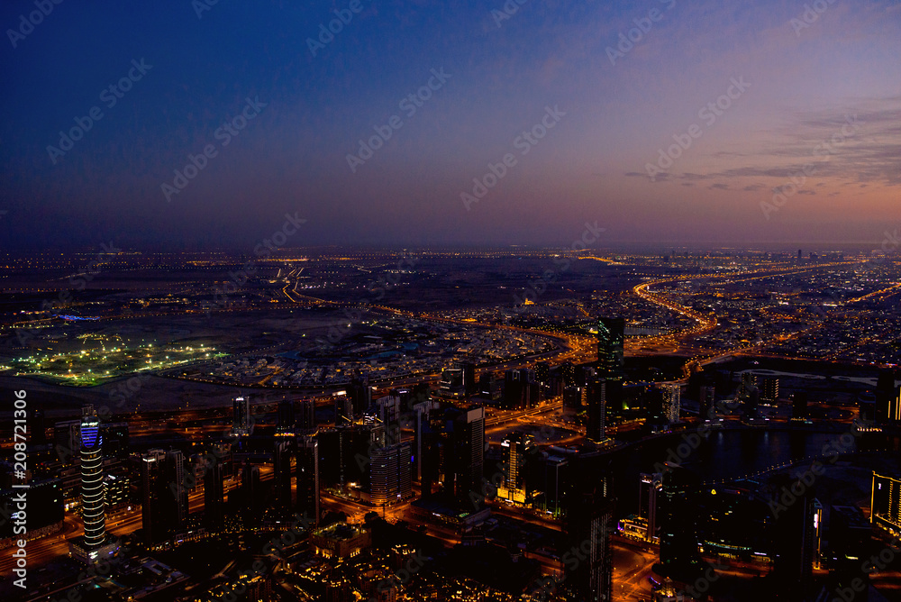 Evening and night view to the modern Dubai, United Arab Emirates