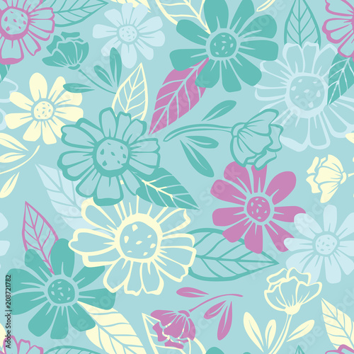 Vector flowers seamless pattern background.