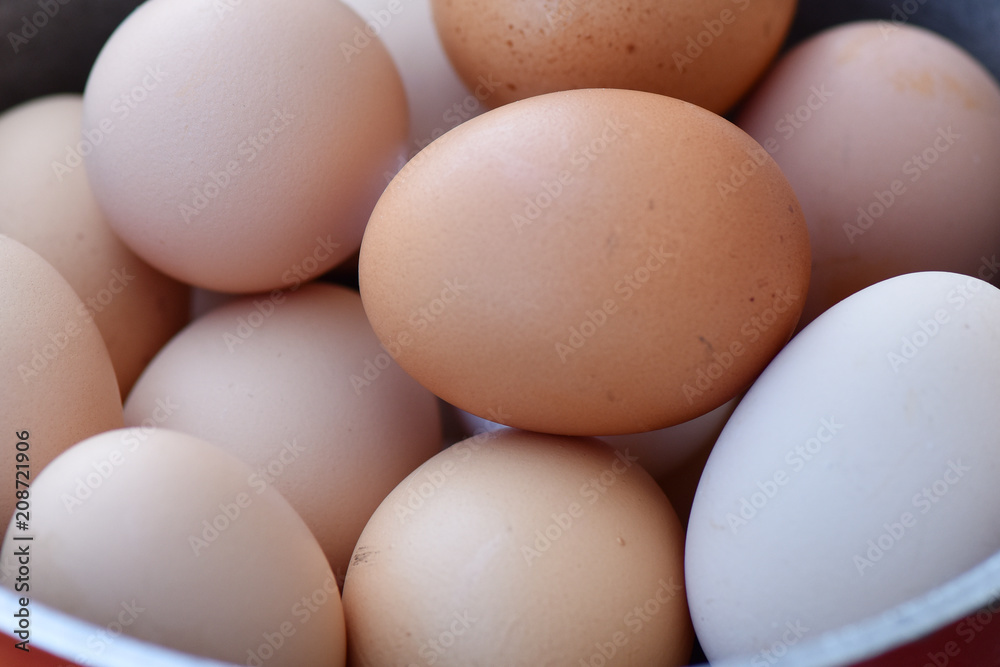 Chicken eggs in a bowl. The farm. Chicken eggs in a bowl. The farm.