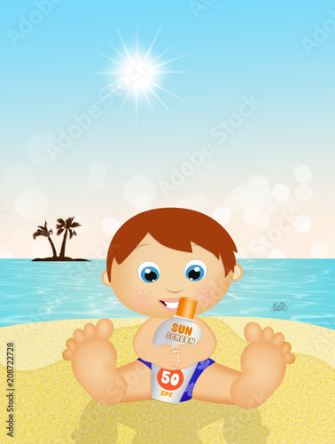 child with sun high protection on the beach