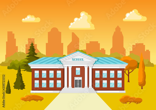 Illustration of school building.