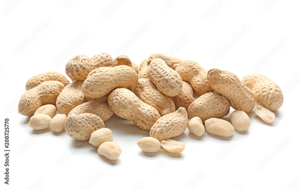 Tasty peanuts on white background
