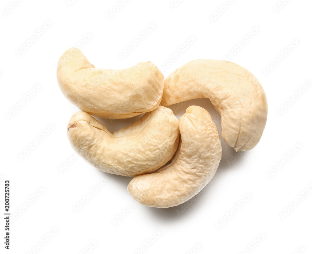 Tasty cashew nuts on white background Tasty cashew nuts on white background