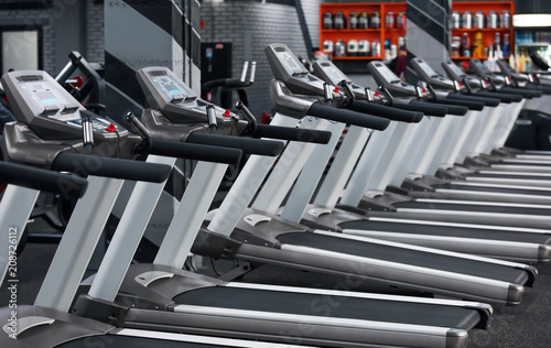 Modern treadmills in gym