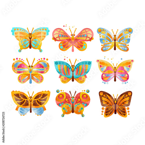 Beautiful colorful butterflies set vector Illustrations on a white background