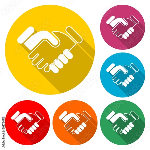 Partnership icon, Handshake, color icon with long shadow