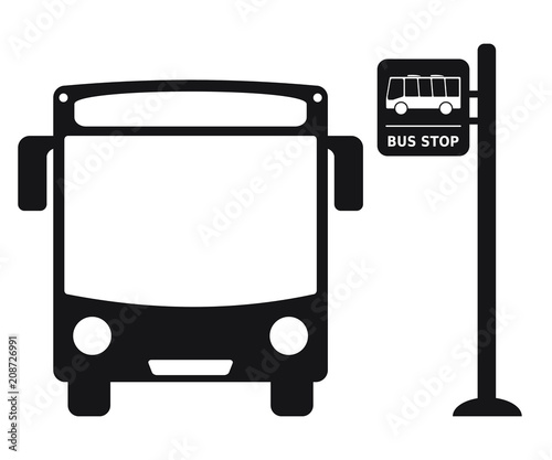 Bus icon and bus stop sign, vector