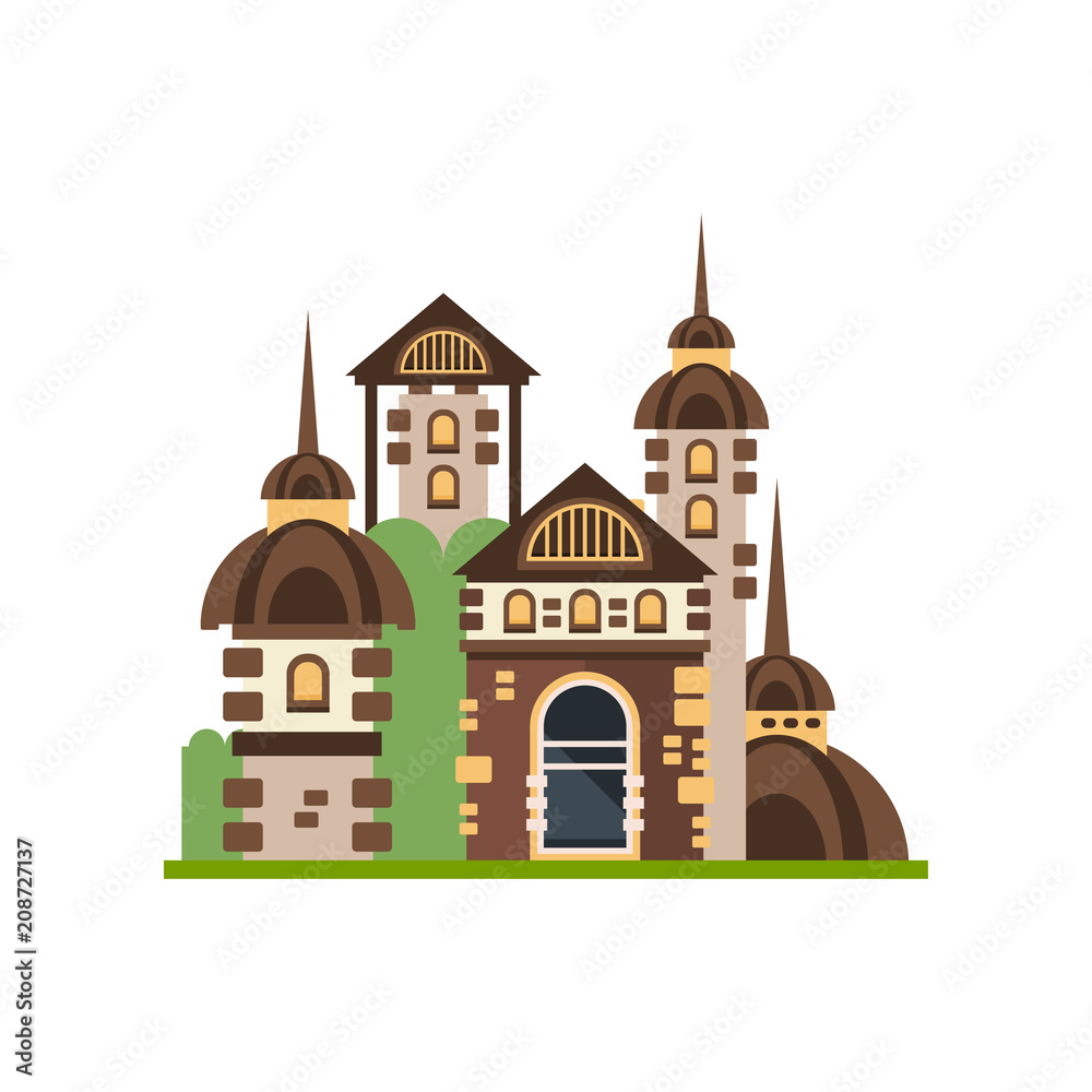 Fairytale medieval stone castle vector Illustration on a white background