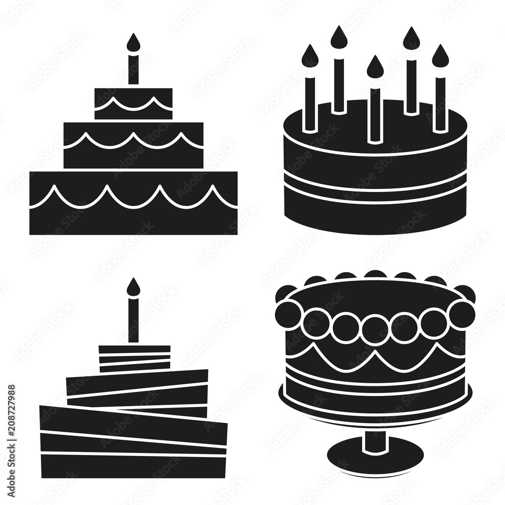 Black and white birthday cake silhouette set Stock Vector Adobe Stock